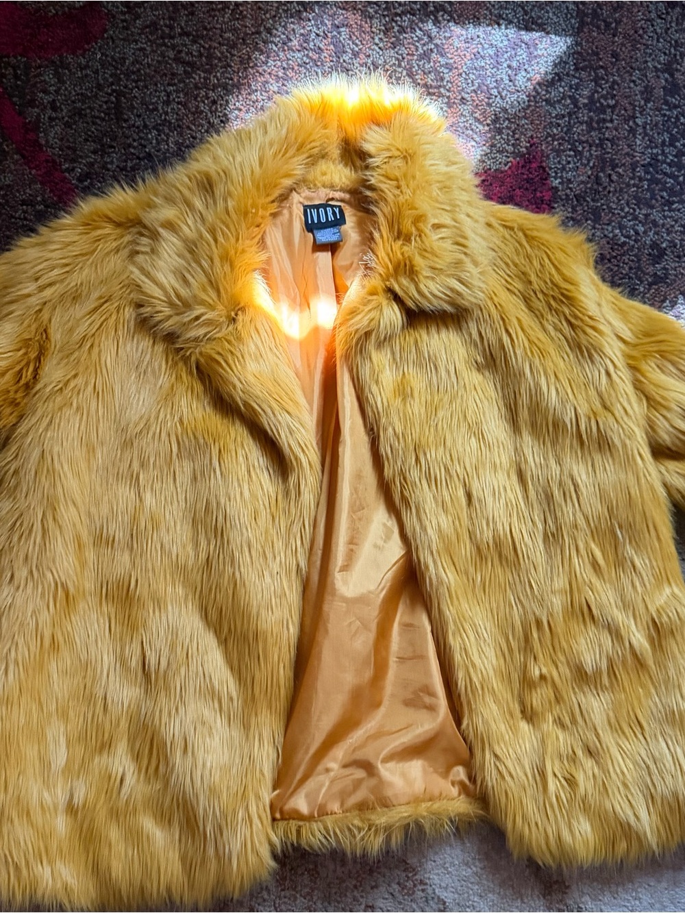 Vintage IVORY Mustard Yellow Faux Fur Coat Jacket Y2K Size Small